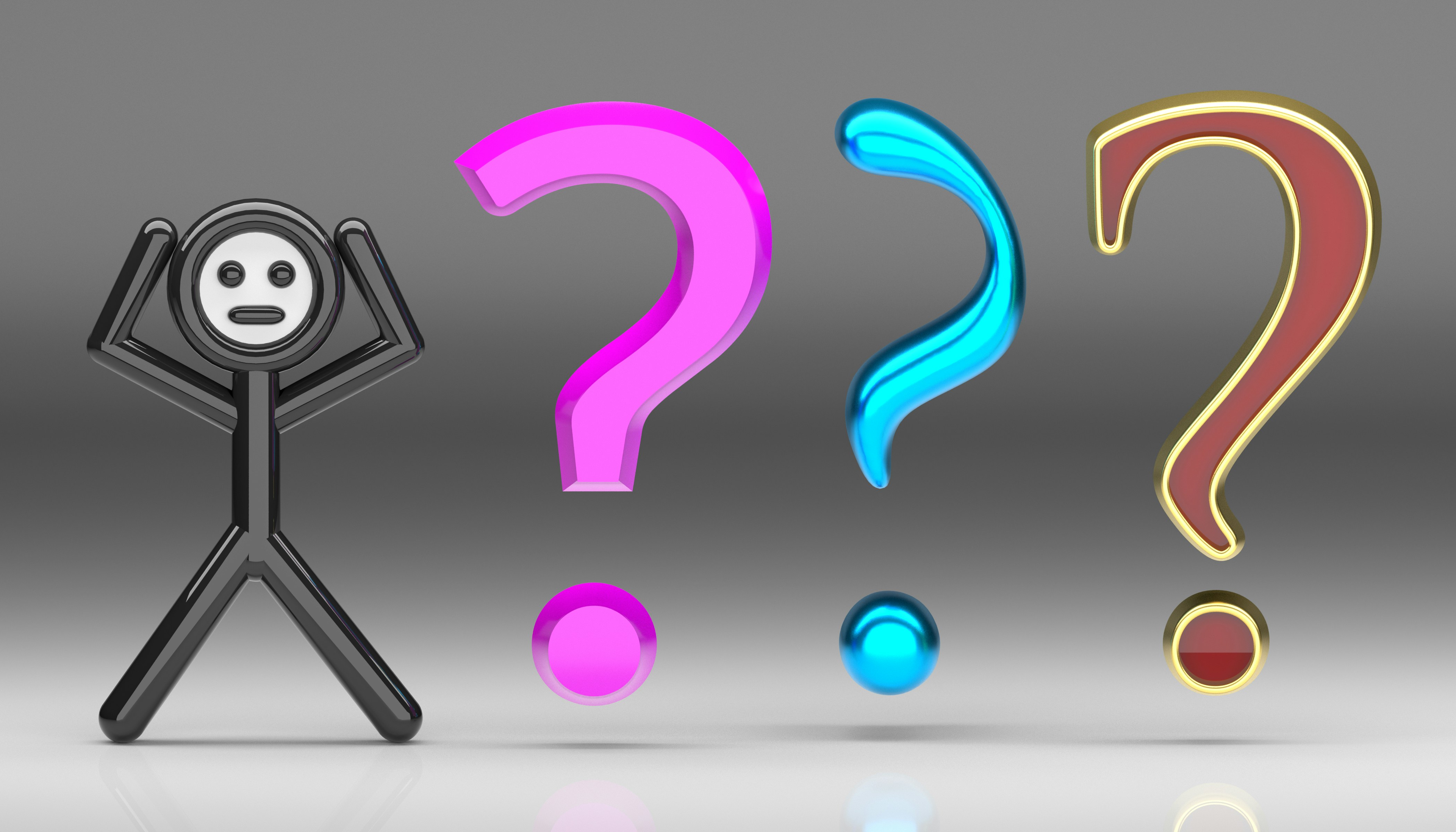 Illustration un bonhomme en dessin avec les 3 points d'interrogation